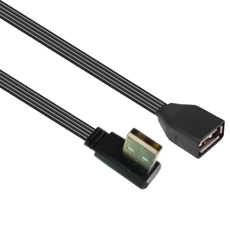 Línea datos planos USB 2.0 Cable extensión 90 grados/Cabeza recta Hombre a mujer
