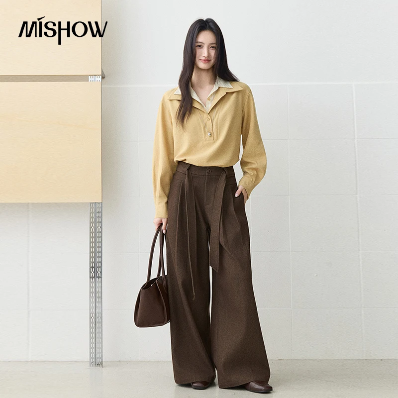 MISHOW Women's Fake‑Two‑Piece Shirt Autumn Contrast Striped Double‑Layer Collar Shirts Commuter Fashion Casual Tops MXF45C2577