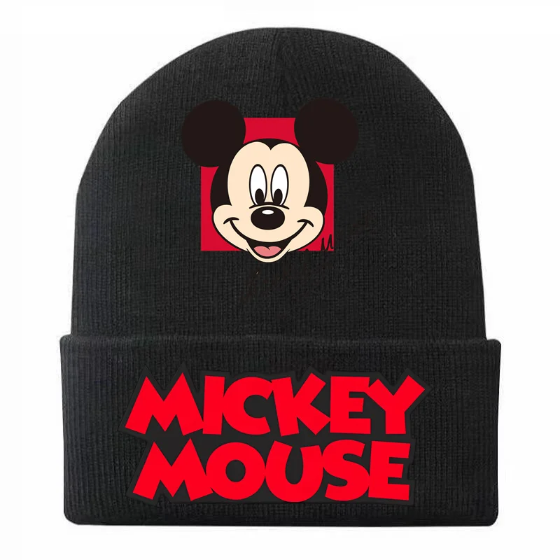 Kawaii Disney Mickey Minnie Mouse Hip-Hop Children\'s Autumn and Winter Outdoor Kids Solid Color Knitted Wool Windproof Cold Hat