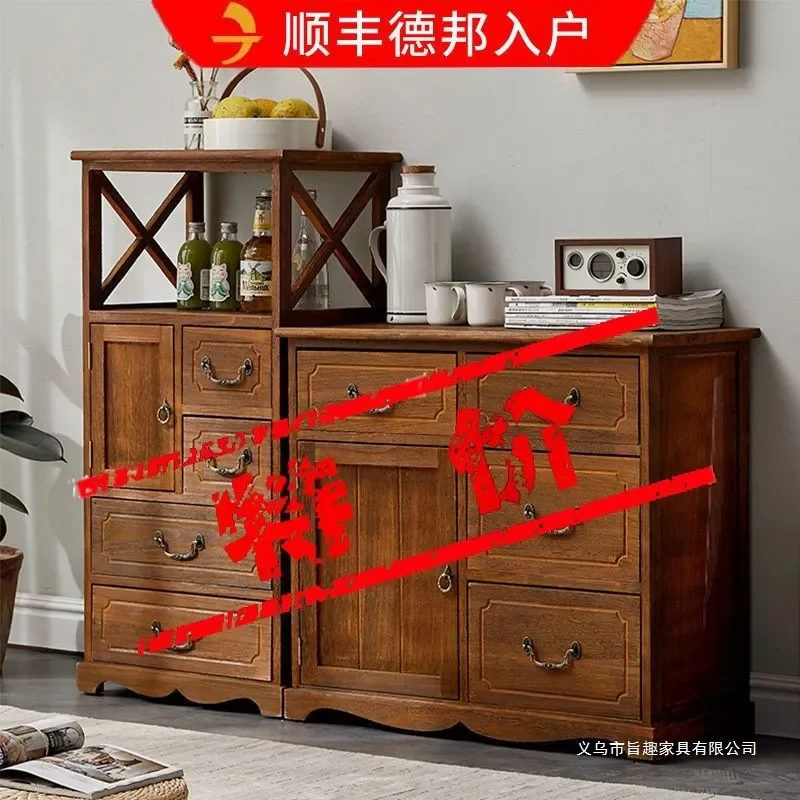 for American Rural Solid Wood Chest Simple Modern Living Room Cabinet Retro Storage Multi-layer Storage Cabinet Bedroom Side
