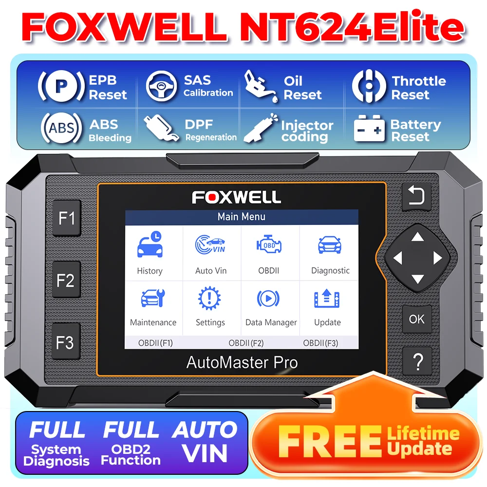 FOXWELL NT624 Elite جميع النظام Obd2 الماسح الضوئي أداة تشخيصية DPF EPB OIL 8 إعادة تعيين قارئ الرمز ماسح ضوئي تشخيصي للسيارة تحديث مجاني