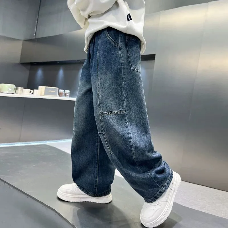 2026 Kinder-Jungen-Jeans UNITIM Herbst Kinder Jungen Gerade Denim-Hosen Lose Elastische Taille Junge Teenager Jungen Weite Hosen – Detail 6