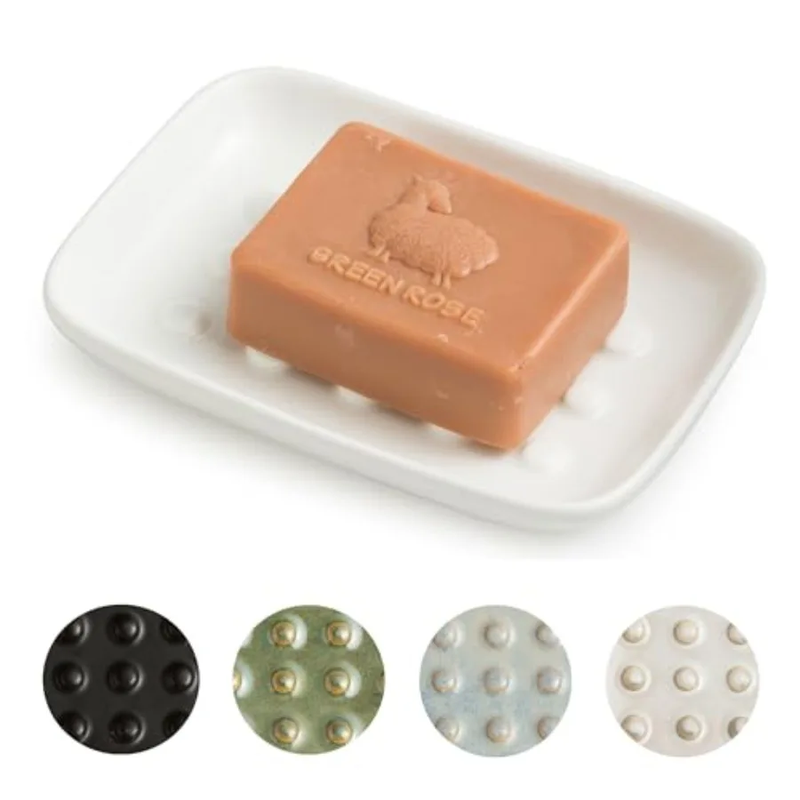

Soap Dish, Ceramic Soap Holder Shower Soap Dish for Bar Soap Sponge, Soap Saver Tray for Bathroom Kitchen Sink