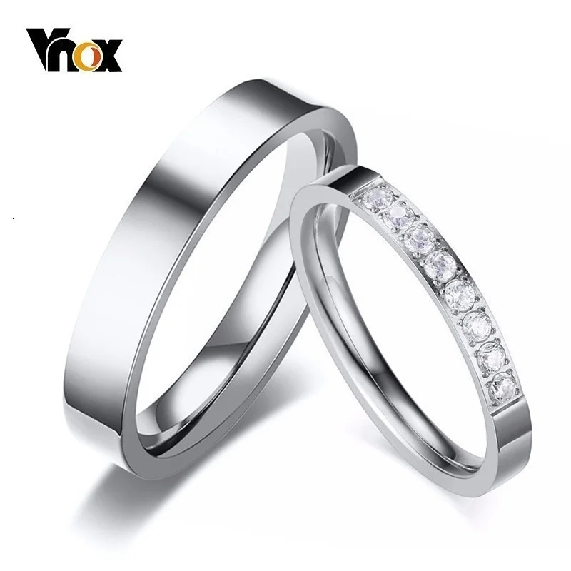 Vnox Never Fade Stainless Steel Temperament Engagement Bands For Couples Anti Allergy Women Mens Rings Lovers Alliance