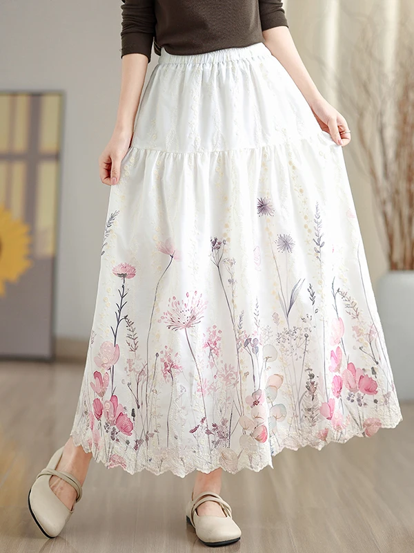 تنورة مطرزة بالزهور على شكل حرف a عالية الخصر للتخسيس تنورة طويلة على شكل حرف a للنساء لربيع 2026 تنورة كعكة لطيفة