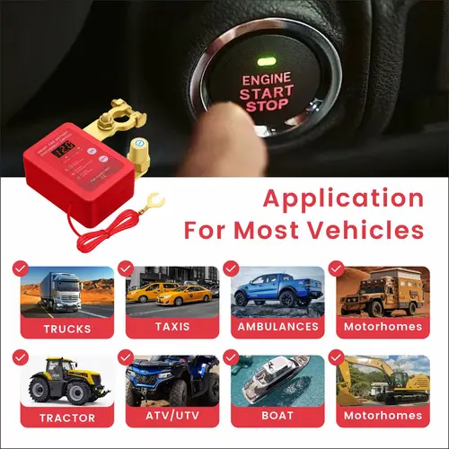 Imagen 2 del producto Interruptor de apagado de 12V para coche, interruptor de desconexión remota de batería, voltaje inteligente, apagado de batería de coche para vehículo, RV, ATV, camión, barco con LED