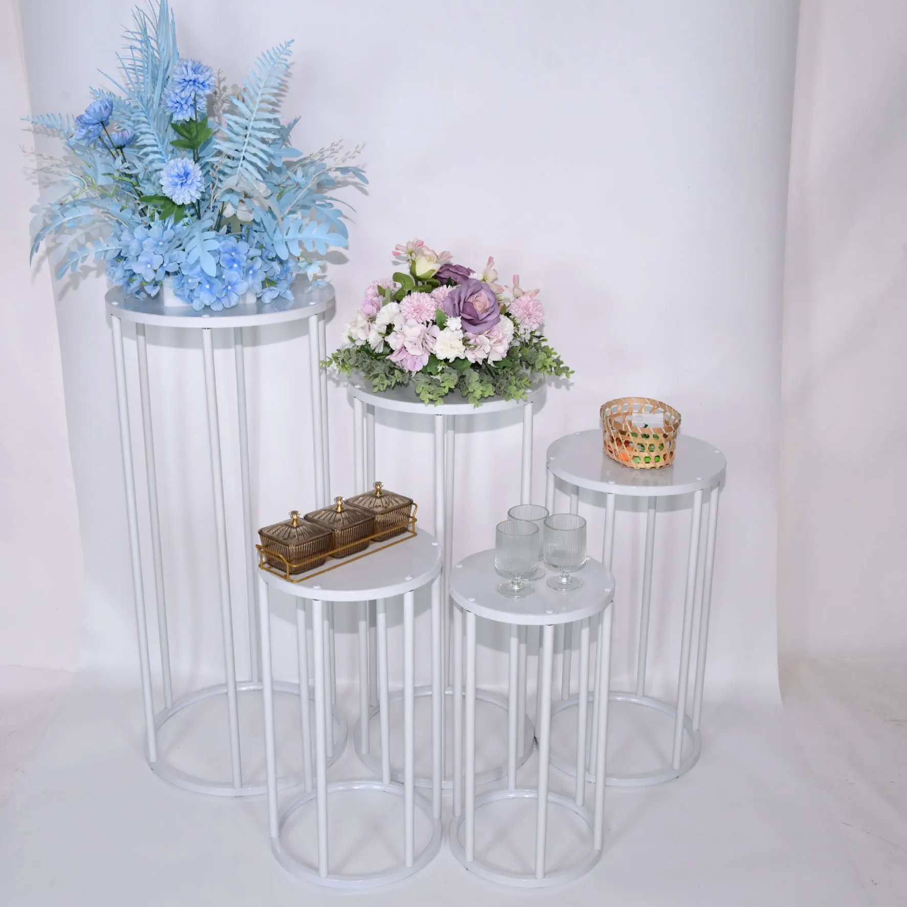 White Cylinder Pedestal Dessert Stands for Party Cake Decoration Wedding Banquet Flowerball Display Home Plant Support Frames