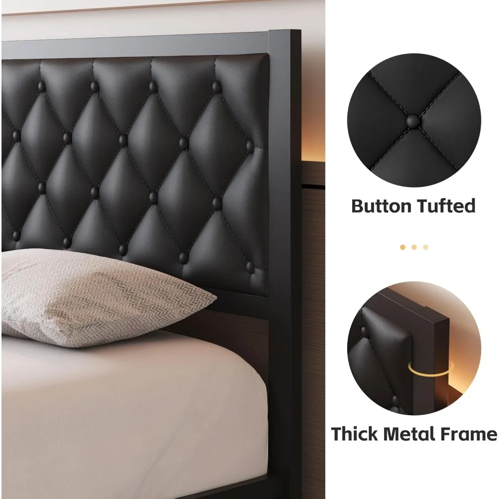 Bed Frame with Headboard PU Leather Upholstered Bed Frame Platform,All Metal Slats Support Platform Bed Frame with Storage image 4