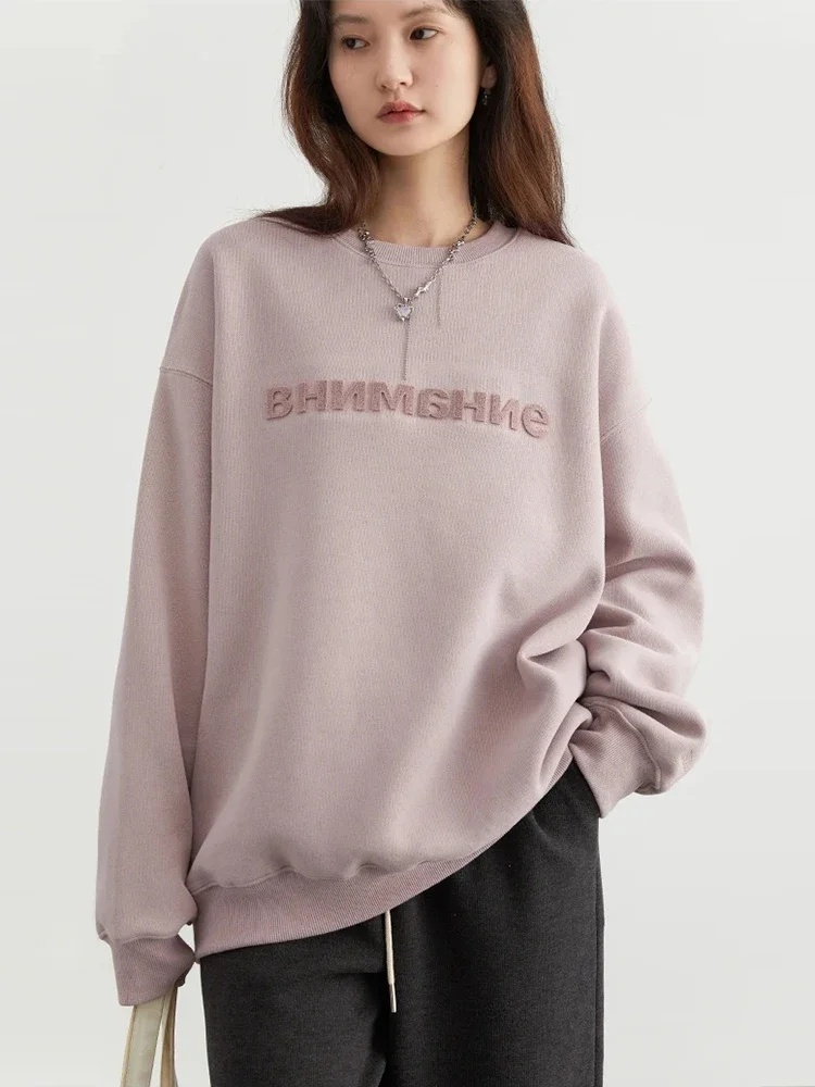 CHIC VEN Women Sweatshirts Casual Streetwear Pullover Loose New O Neck Embroidered Letter Plush Female Top Spring Autumn 2024