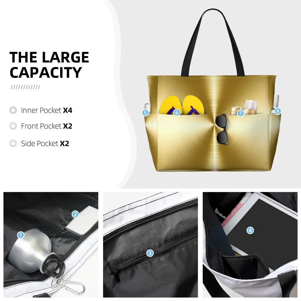 نحى الذهب شعاعي معدن حقيبة حمل على الشاطئ الرياضة رياضة اليوغا واق من المطر كبير حمل حقيبة المرأة حقيبة سفر حقيبة اللياقة البدنية