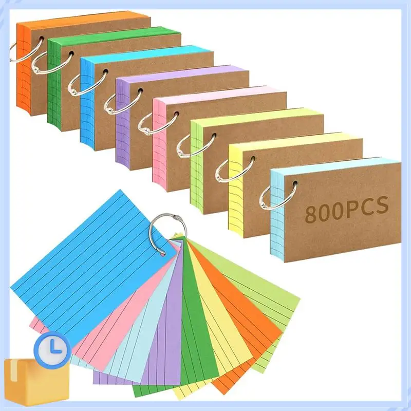 

Popular 800 PCS Index Cards 3X5 Inches, Colored Flash Cards Set With Rings, Punched Lined Ruled Notecards For Study