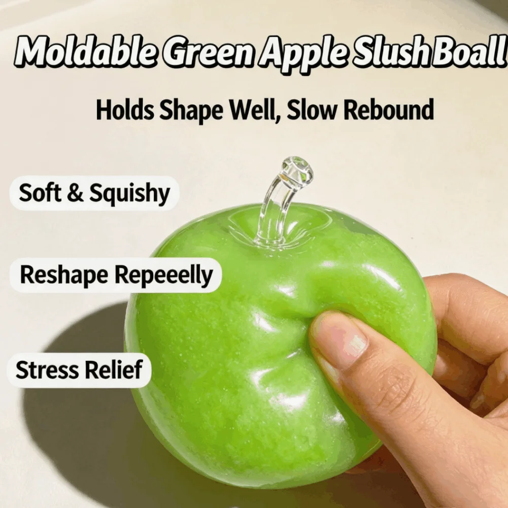 Green Apple Slushie Squishy Fidget Toy Crunchy Sand Sound Sensory Toy Moldable Non-bouncy Slow Rising Ice Slush Texture Squeeze