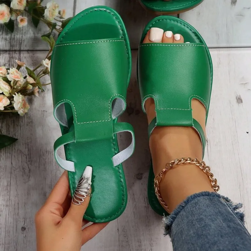 

Женские тапочки, новинка лета 2024, повседневные тапочки, модные однотонные туфли с открытым носком, удобные нескользящие сандалии, домашние шлепанцы, женские шлепанцы