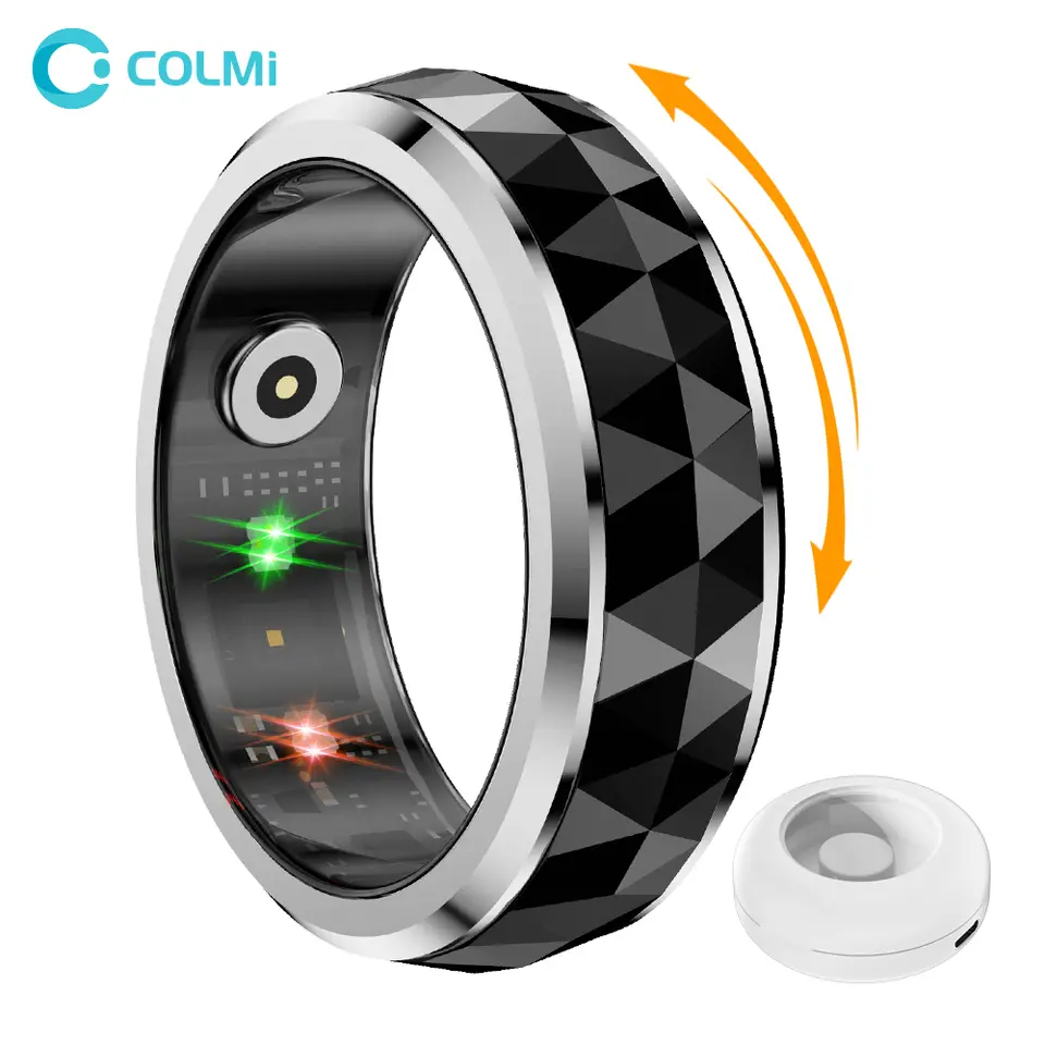 خاتم ذكي COLMI R11 لعام 2024، خاتم تخفيف القلق مع علبة شحن للرجال، مراقب صحة النوم، مقاوم للماء حتى 5ATM
