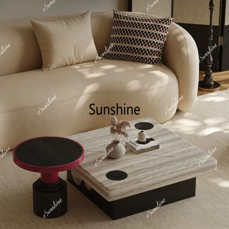 Wabi Sansan square travertine coffee table, modern simple and high-end coffee table