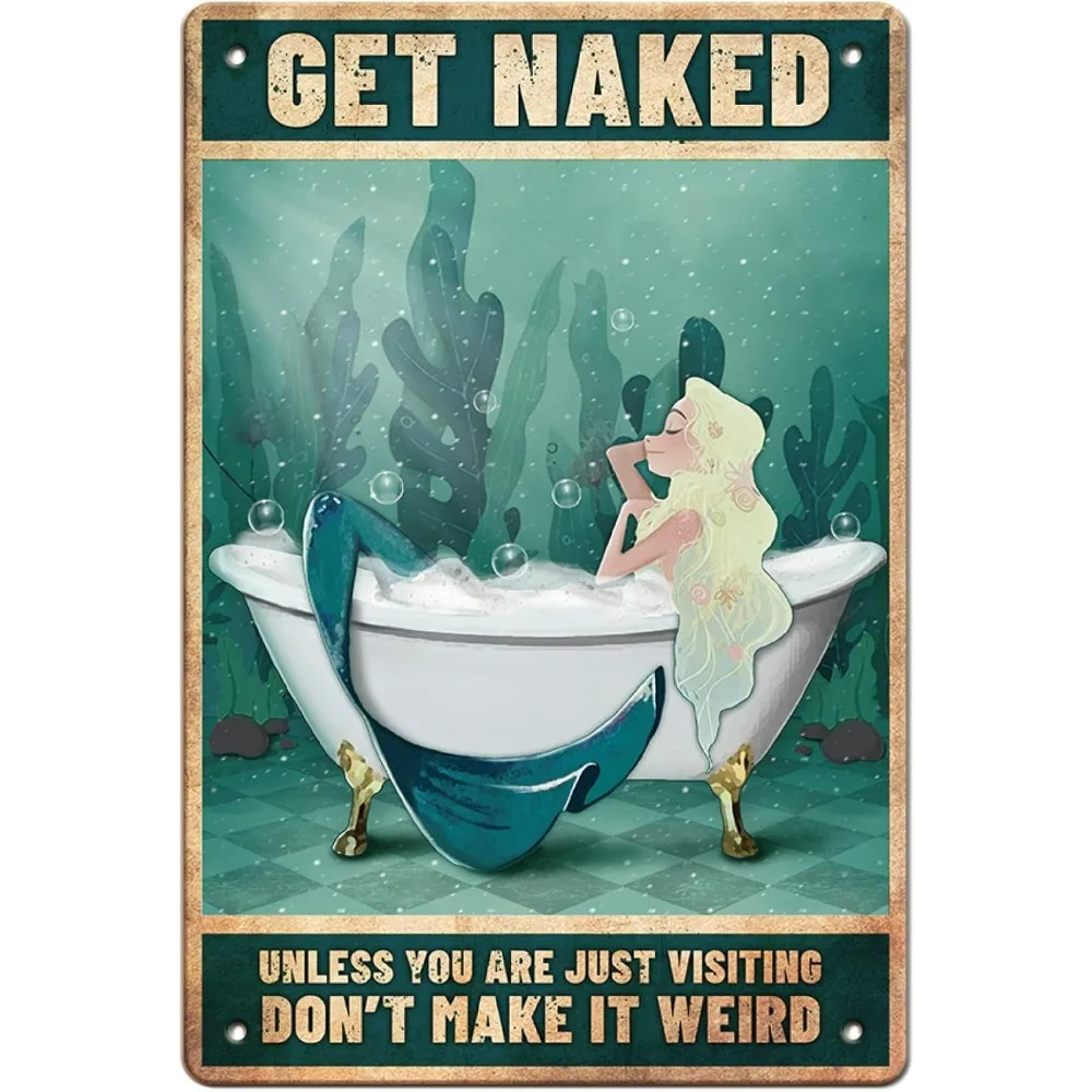 Mermaid Bath Vintage Metal Tin Sign Plaque Poster Retro Metal Wall Decorative Tin Signs 8ﾗ12inch for Home Kitchen Bar Coffee