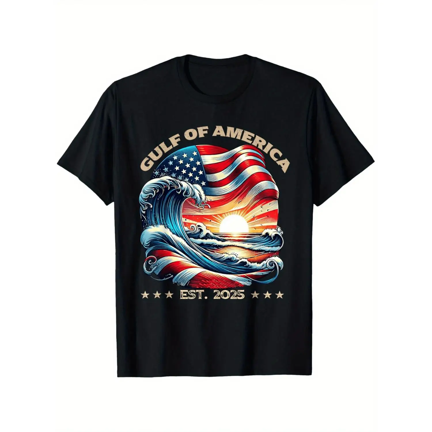 

Gulf of America T-shirt Men's Women's Vintage Sea Wave US Flag Graphic Tee Beach Vacation Travel Souvenir Patriotic Gift