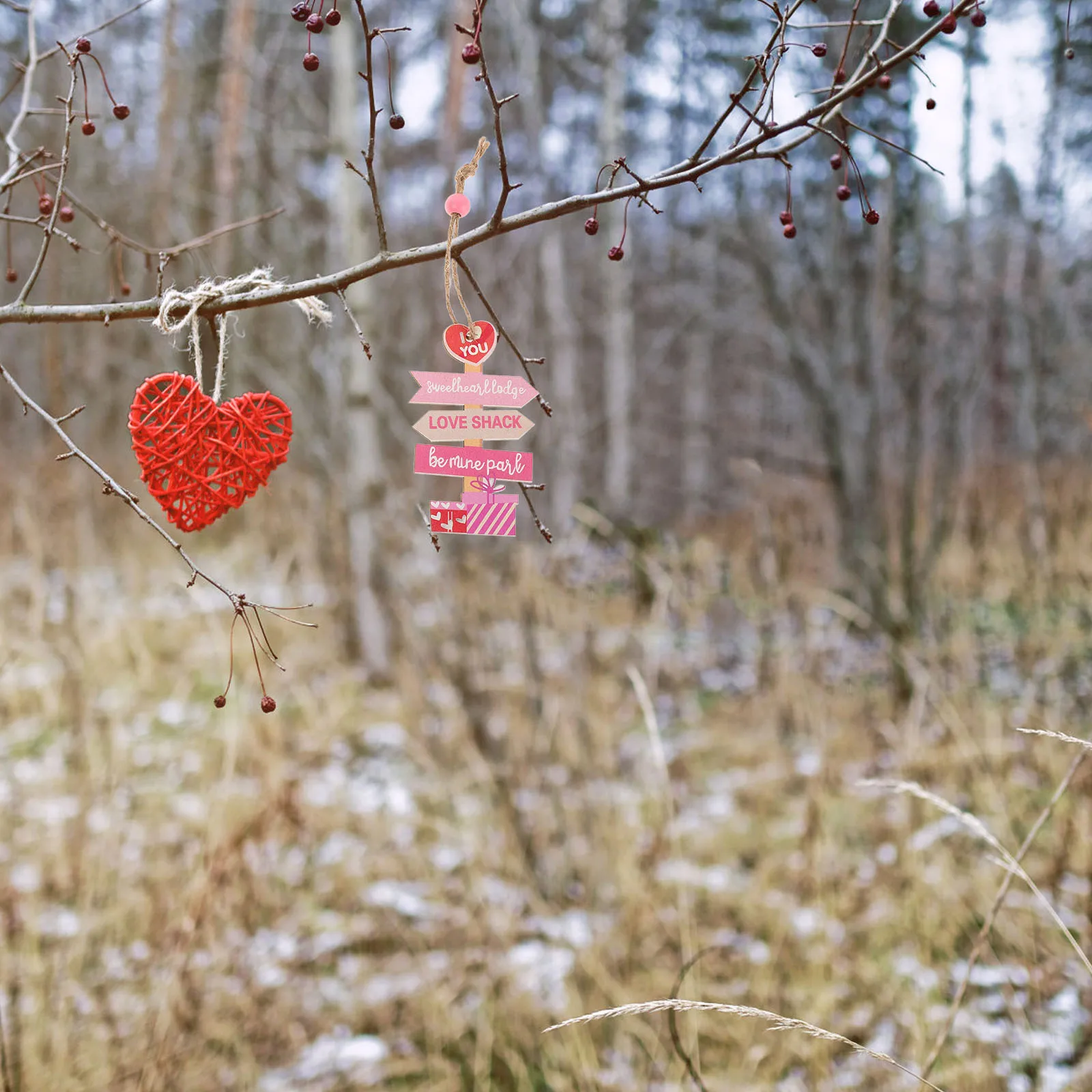 

3 Boxes Valentine's Day Wooden Pendant Party Decoration Hanging Vintage Letter Flower Hangings Ornaments Heart