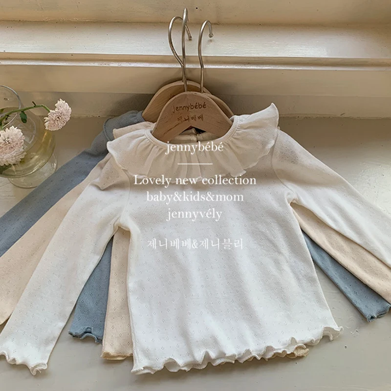 2024 New Autumn Children Clothes Toddler Baby Girl T-shirt Long Sleeved Cotton Solid Color Newborn Baby Girls Pullover Top