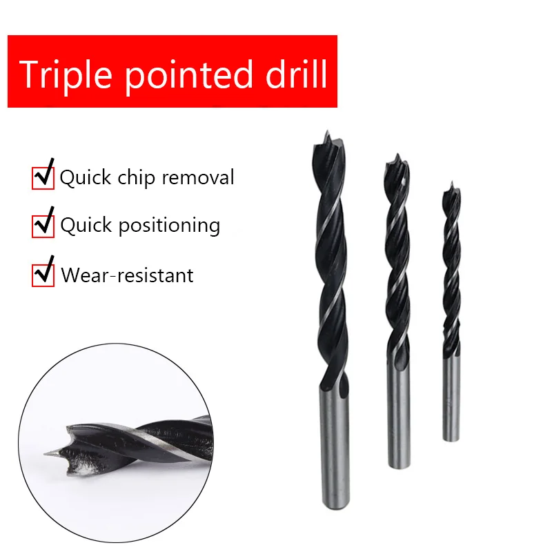 Set di punte da trapano a tre punte da 7 pezzi 6/8/10mm Set di punte da trapano elicoidali per la lavorazione del legno s Set anello di posizionamento cambio rapido per la perforazione del tassello