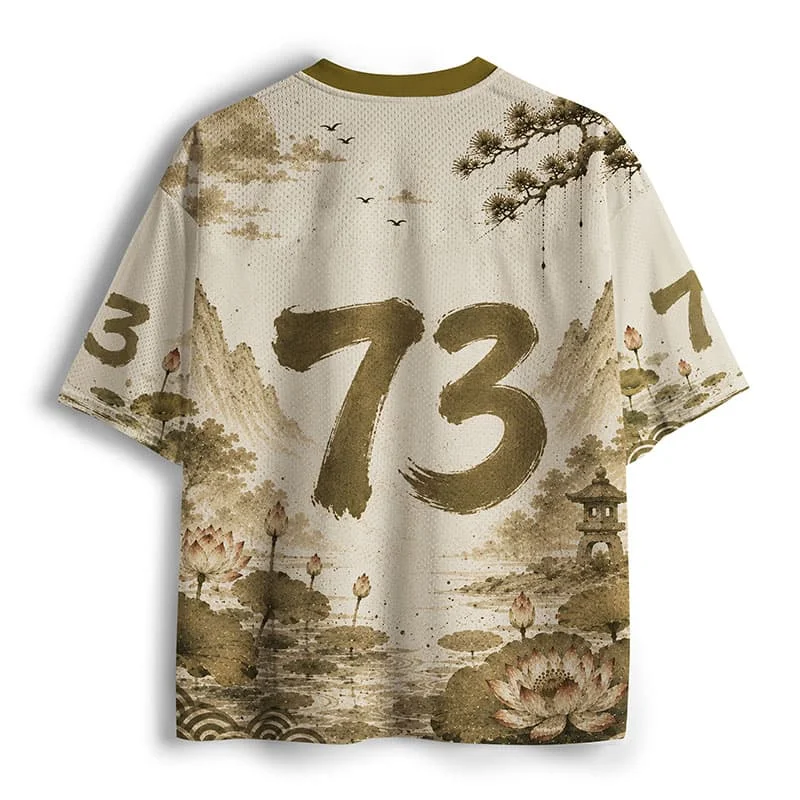 2026 Popular V-neck Mesh T-shirt with Fun Printed Short Sleeved T-shirt, Retro Streetwear, Loose Oversized Sports Mesh T-shirt