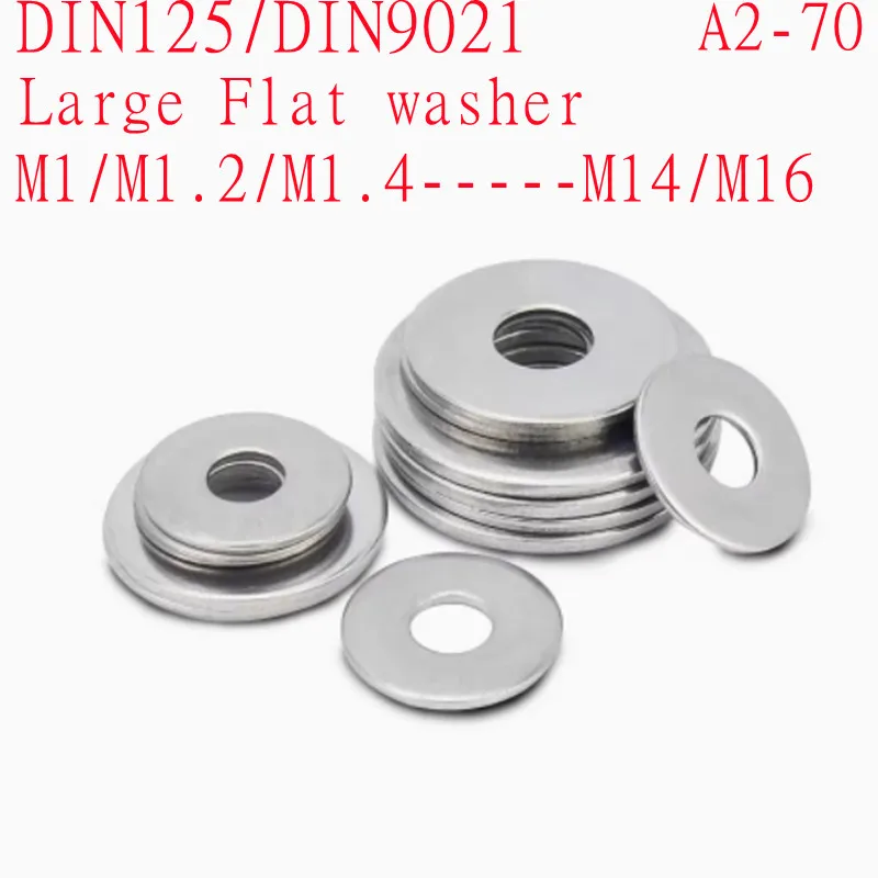 DIN125 DIN9021 M1 M1.2 M1.4 M1.6 M2 M2.5 M3 M3.5 M4 M5 M6 M8 M10 M12 M14 M16 A2-70 304 الفولاذ المقاوم للصدأ شقة غسالة عادي طوقا #1