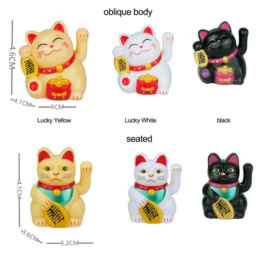 1pc Mini Solar Lucky Cat Automatic Waving Maneki Neko Beckoning Fortune Cat Figurines Car Home Ornaments Decoration Gift