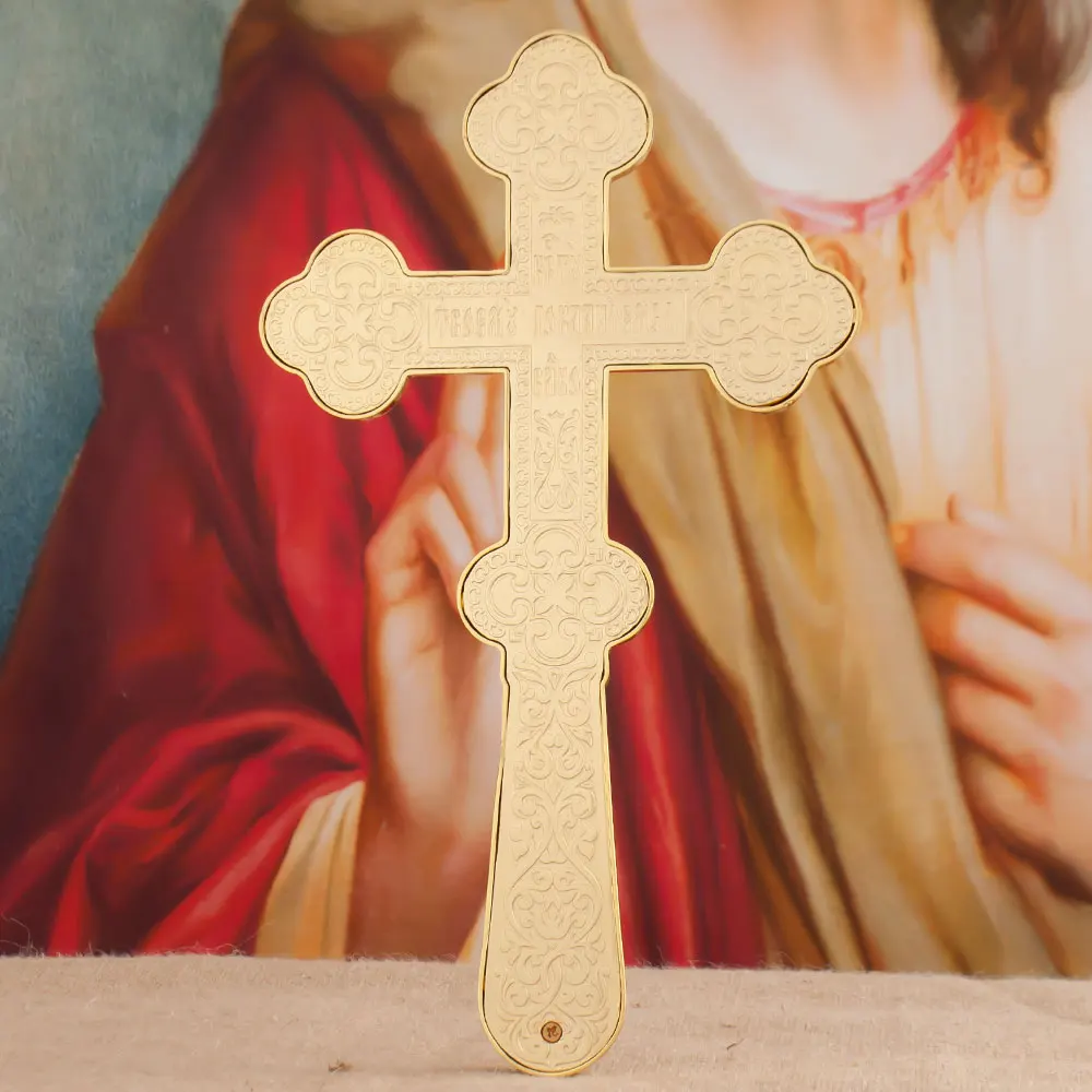 HTISOK Orthodoxes Kreuz Jesus-Kruzifix Zinkbeschichtetes Gold Gebets-Handkreuz Anbetung Hochzeit Religiöses Geschenk Orthodoxes Wandkreuz – Detail 2