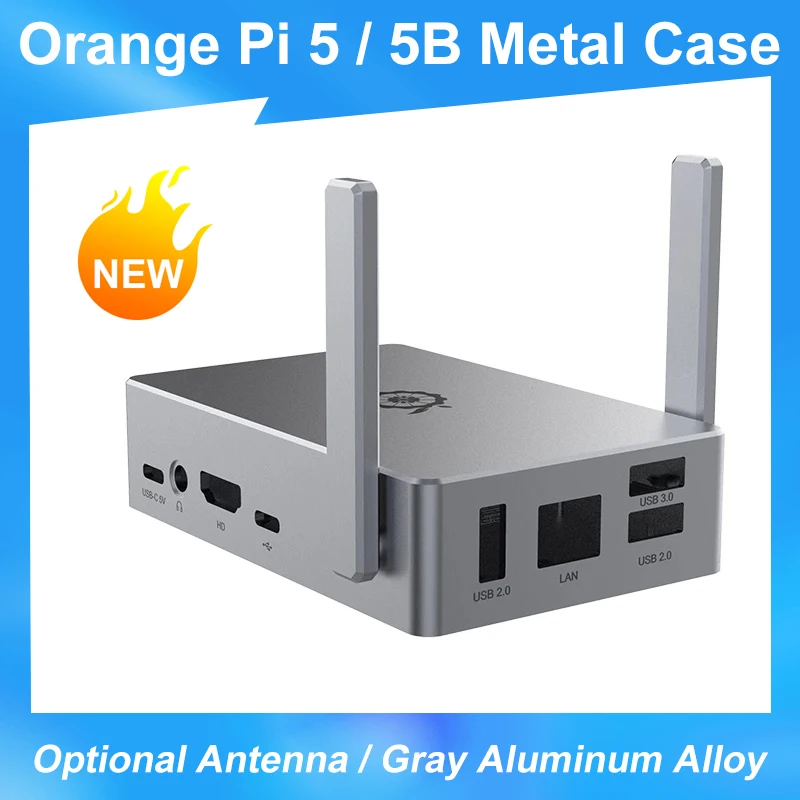 

Orange Pi 5 5B Metal Case Gray Aluminum Alloy Shell Optional Antenna for Orignal Orange Pi 5 5B Development Boards