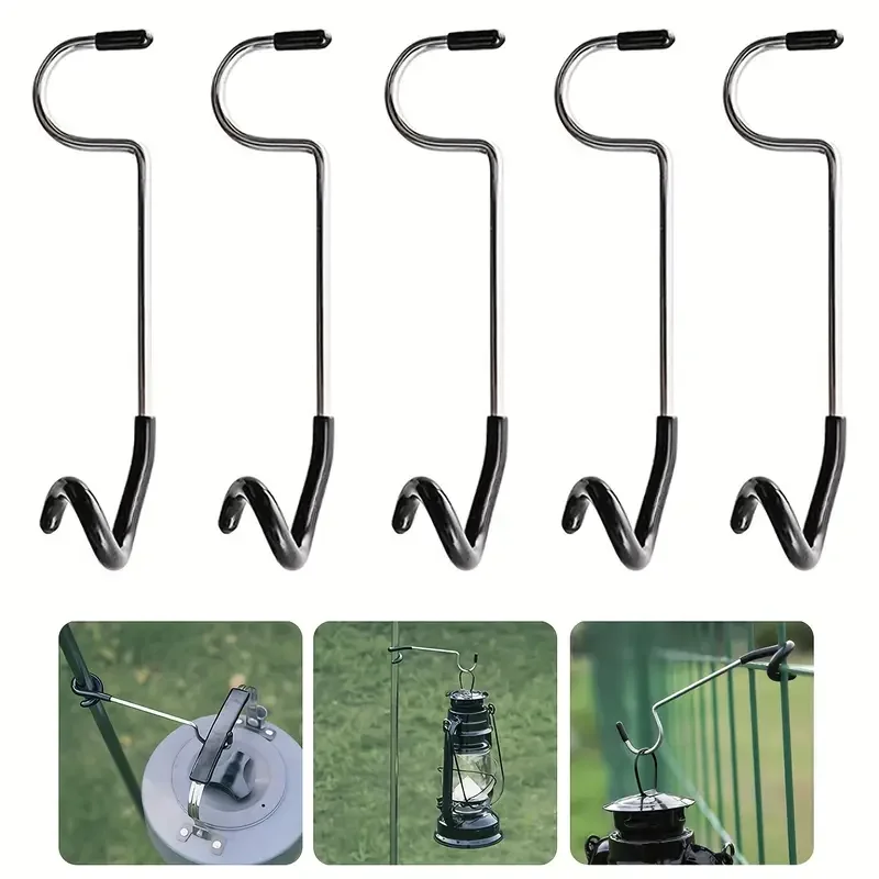 Tent Light Camping Hanger S Shape Stainless Steel Non-Slip Shape Lamp Hanger Versatile Light Pole Hooks for Outdoor Yard Hook