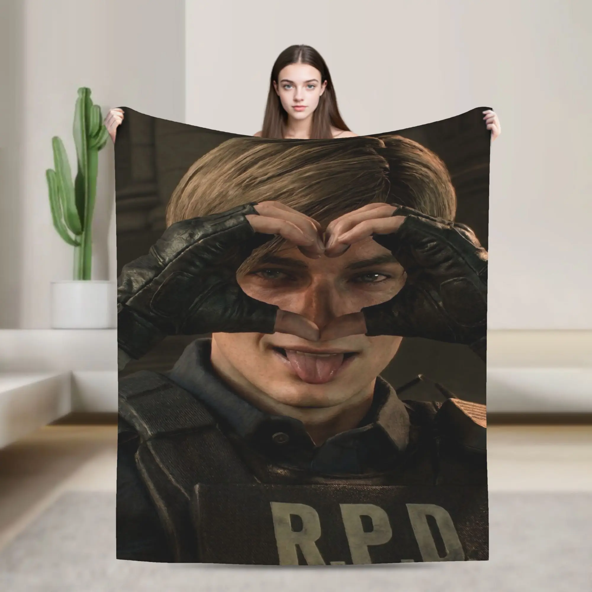 Leon Kennedy Throw Blanket Warm Soft Casual Blankets  For Living Room Plane Travel Flannel Bedspread Bed Cover