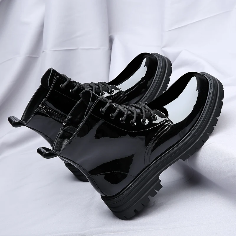 Men's Motorcycle Boots Comfortable Platform Boots Men's Outdoor Leather Boots Fashion Comfortable Waterproof Men Shoes