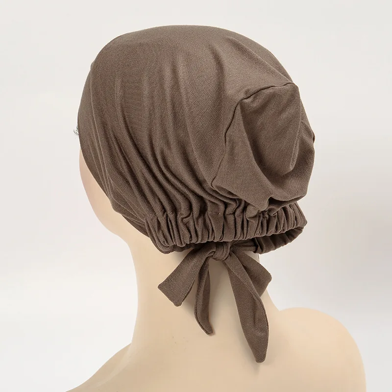 

Modal Cotton Underscarf Lace Up Bonnet Muslim Inner Hat Stretch Beanies Chemo Cap Hair Loss Undercap Wraps Islam Turbante Mujer