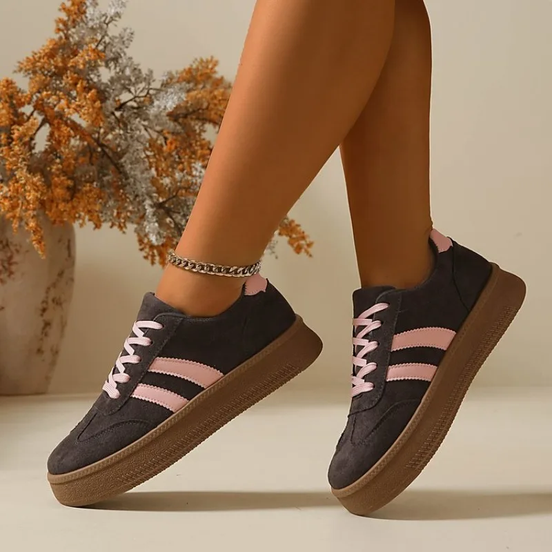 Damen-Sneaker aus Wildleder mit dicker Sohle, rutschfest, atmungsaktiv, zum Schnüren, Low-Top, All-Match, für den täglichen Gebrauch, Outdoor, Freizeit, Wanderschuhe – Detail 13