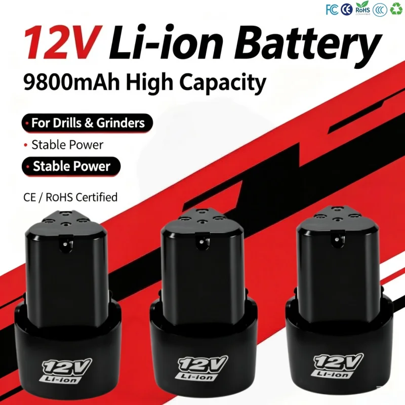 Rechargeable 12V 9800mAh Lithium‑ion Replacement Battery Suitable for Electric Screwdriver Drill Mini Angle Grinder