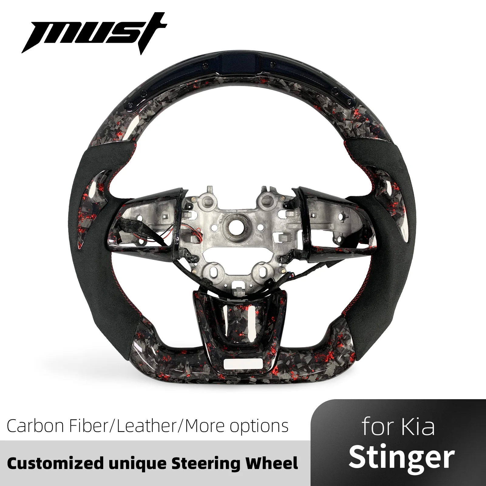ZJZ لكيا ستينغر GT GT1 GT2 GT-Line سيدان نماذج 2018-2024 مخصصة الأحمر مزورة ألياف الكربون LED دورة في الدقيقة عرض عجلة القيادة #2