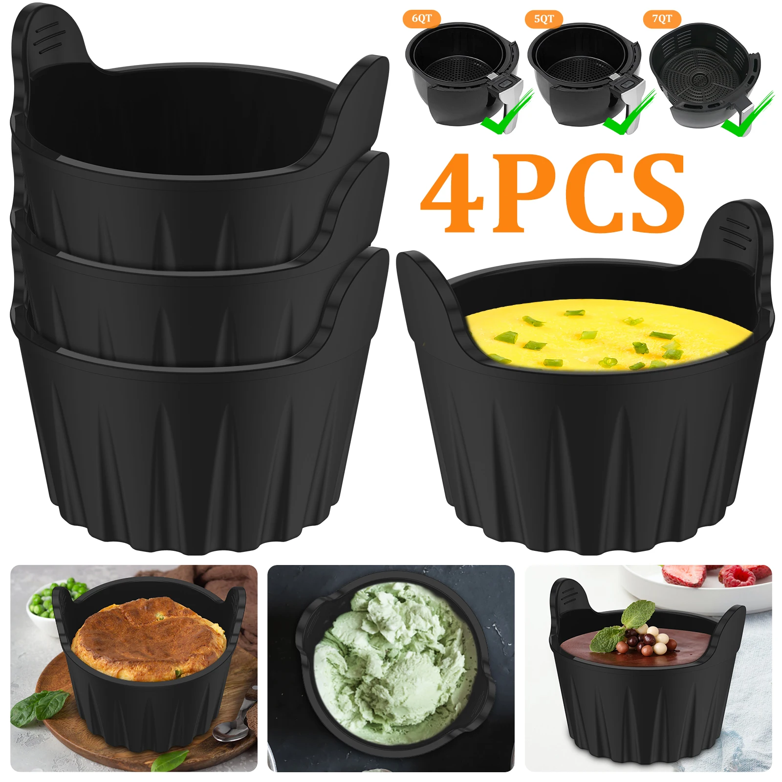 4Pcs Air Fryer Silicone Egg Poacher Heat-Resistant Round Egg Poaching Cups Non-stick Reusable Ramekins Kitchen Oven Baking Cups