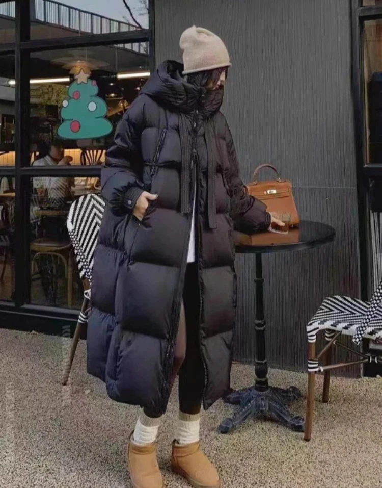 Fashions Long Women's Winter Loose Hooded Coats Thicken Warm White Duck Down Jacket High-end Parkas Light Outwear