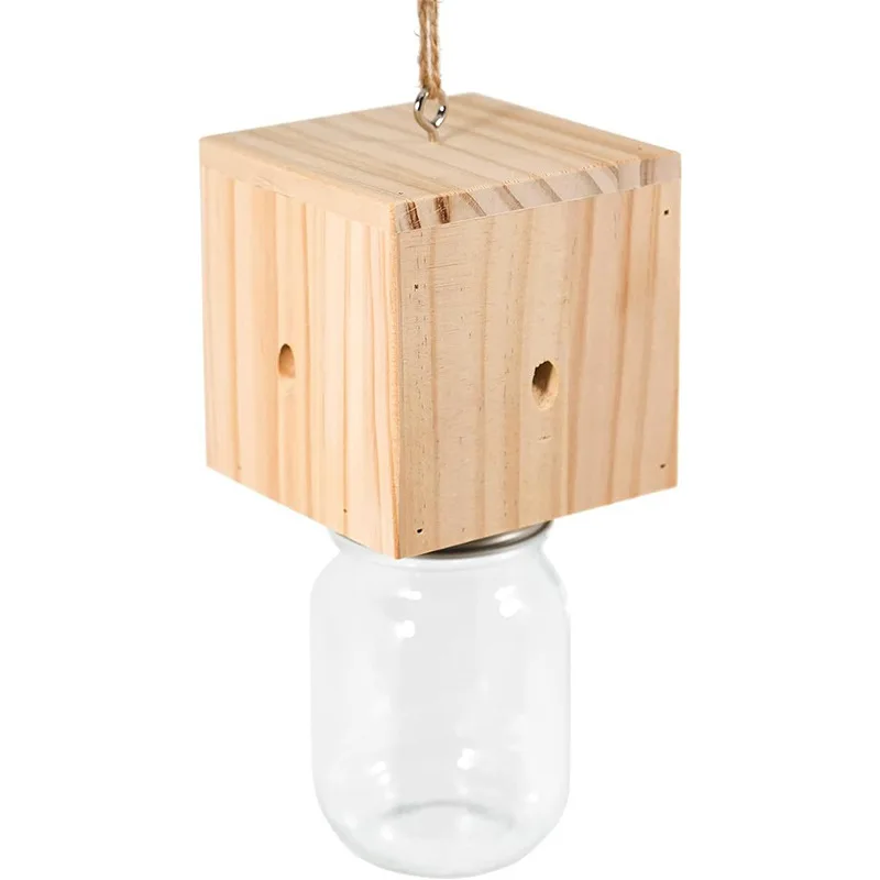 Natural Wooden Outdoor Bee Trap - Shed Style Nature Hanging Wood Trap for Outdoor with Removable Bee Vault Plastic Jar