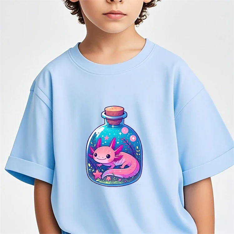 

Axolotl Kids Tshirt For Boys Girls 3-14 Years Cute Kawaii Animal Cartoon Summer Round Neck Tee Outdoor Casual