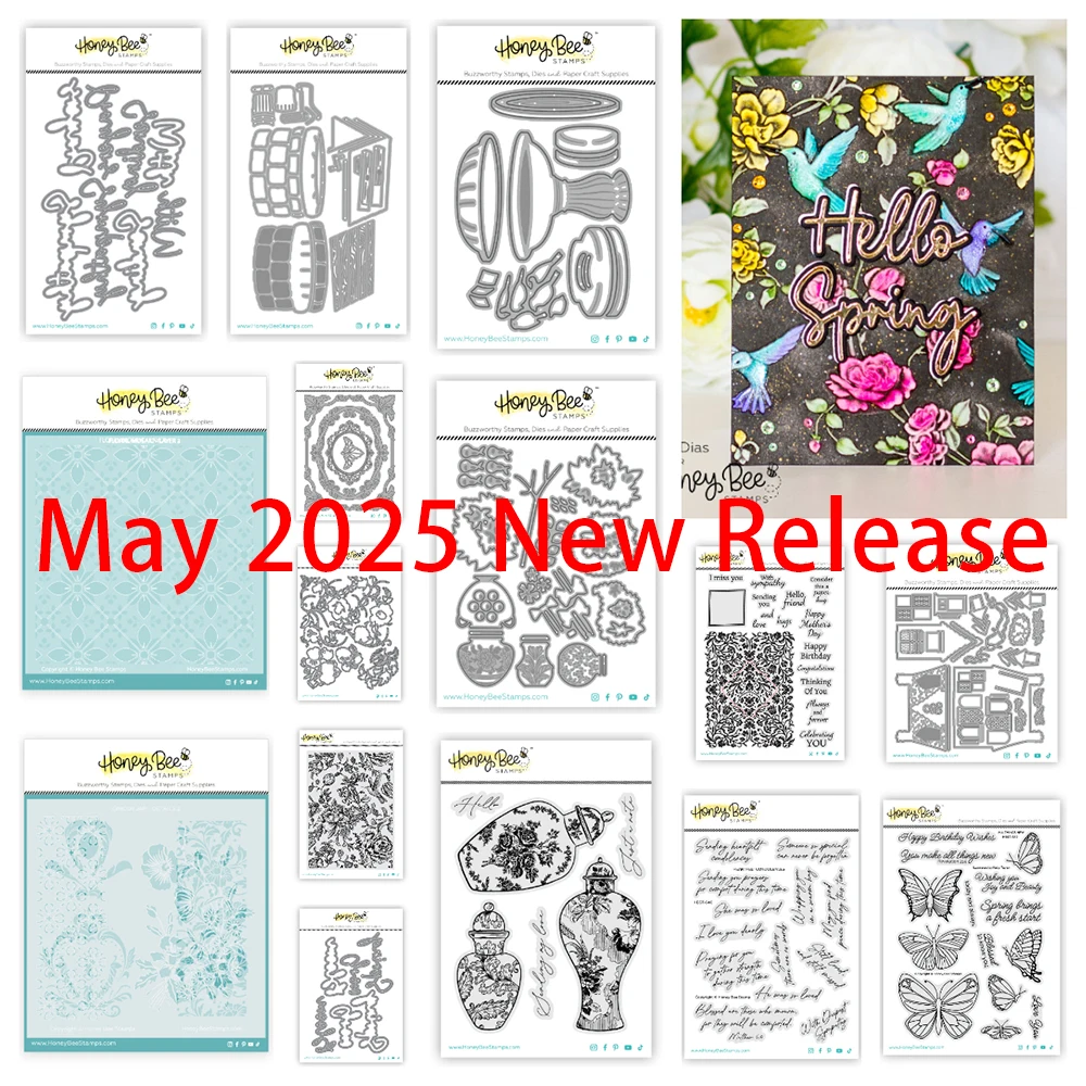 2025 New Dies Stamps Great Greetings: Spring Wishing Well Lovely Floral Ginger Jar Die Stencils DIY Scrapbooking Diary Handmade