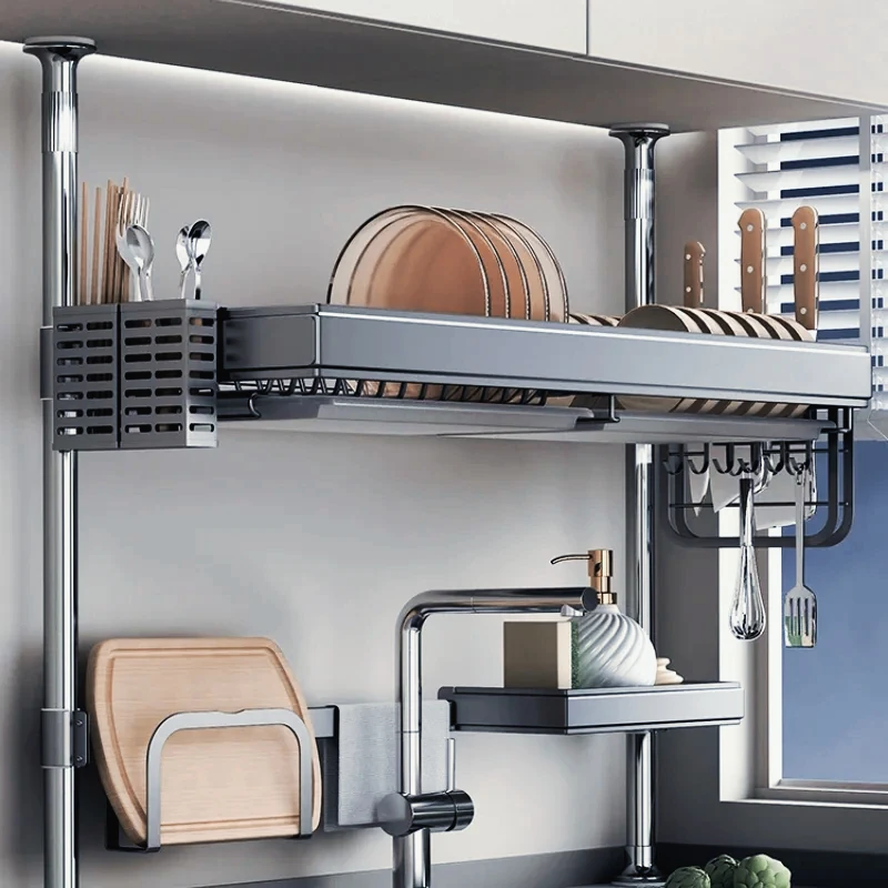 

Top up kitchen storage rack sink organizer dishwashing drain rack vegetable basin storage countertop dish holder