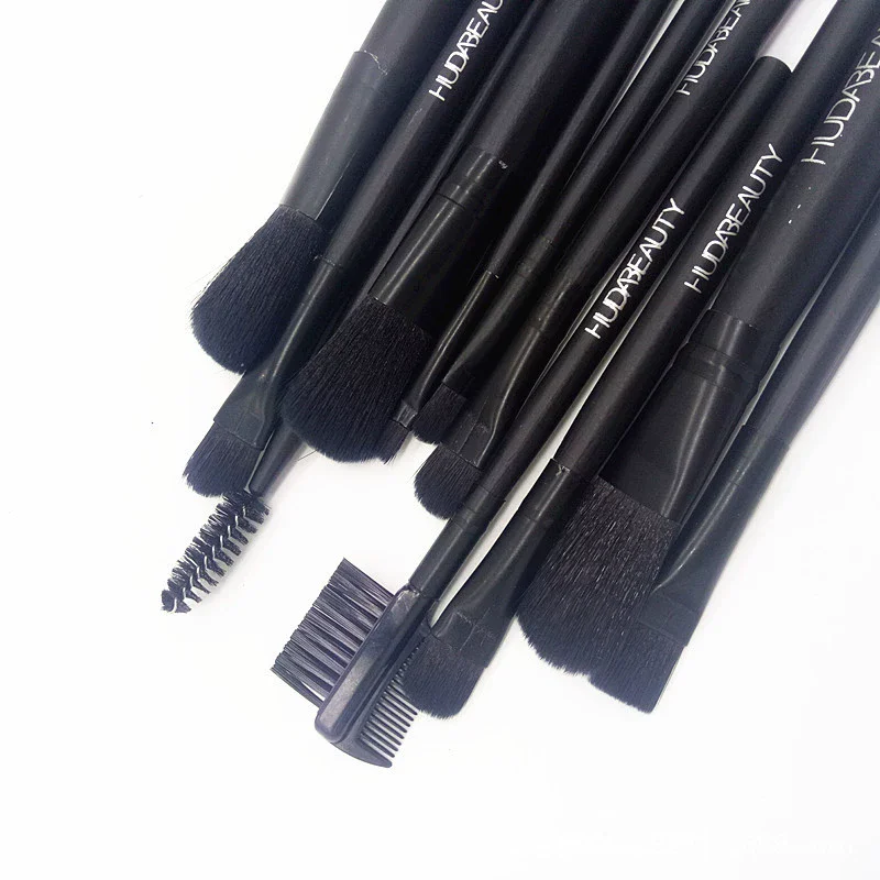 12 Uds. Brocha de maquillaje de belleza negra, caja de Metal, herramientas de maquillaje, 12 Uds., un estuche, brocha suave para colorete, cepillo facial de moda para el cabello de fibra suave