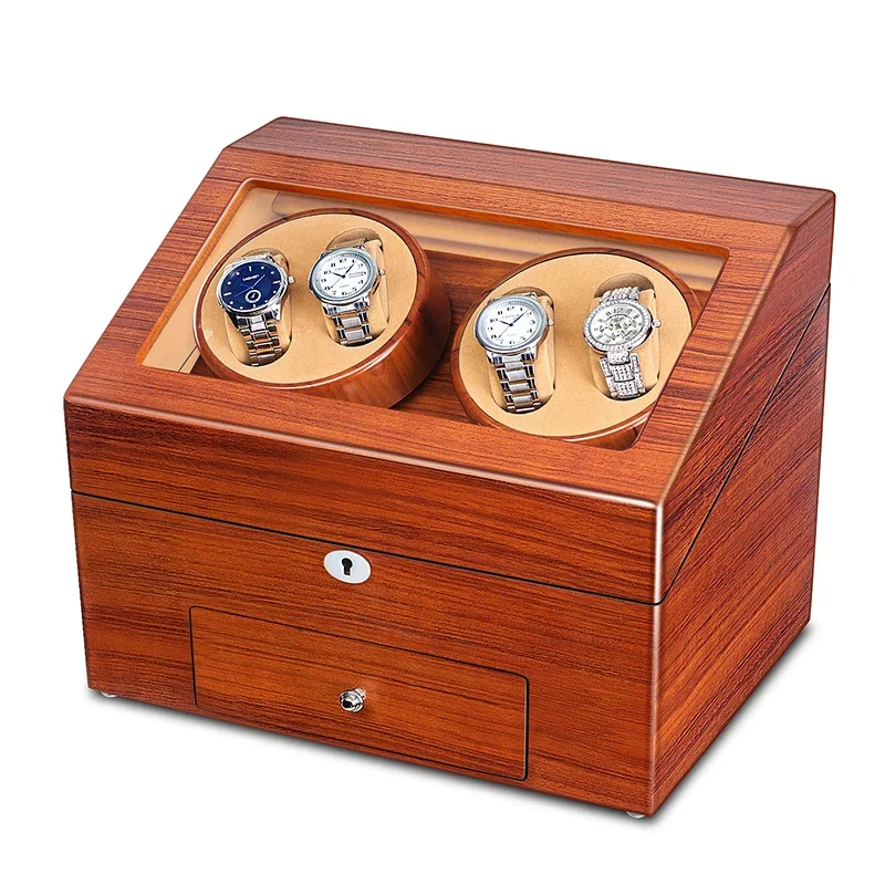 For Watch Watch Winder Automatic watchs Wood Display Box 4+9 Storages Japanese Motor Brown Velvet Lock Box Customizable Logo OEM