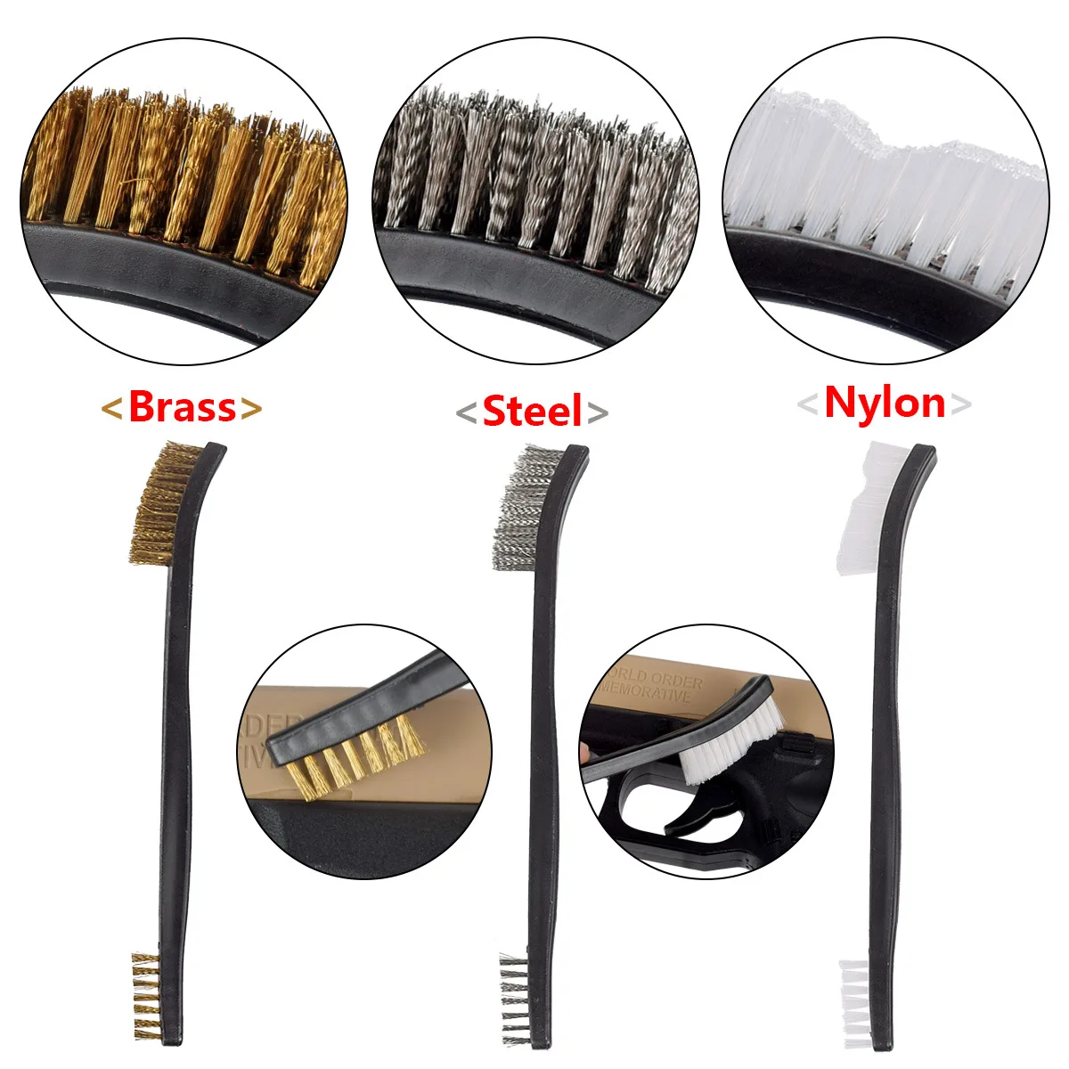 Double-end 3 pcs Mini Wire Brush Set and Stainless Steel 4pcs Nylon Picks Set Multipurpose Car Detail Cleaning Polishing Tool