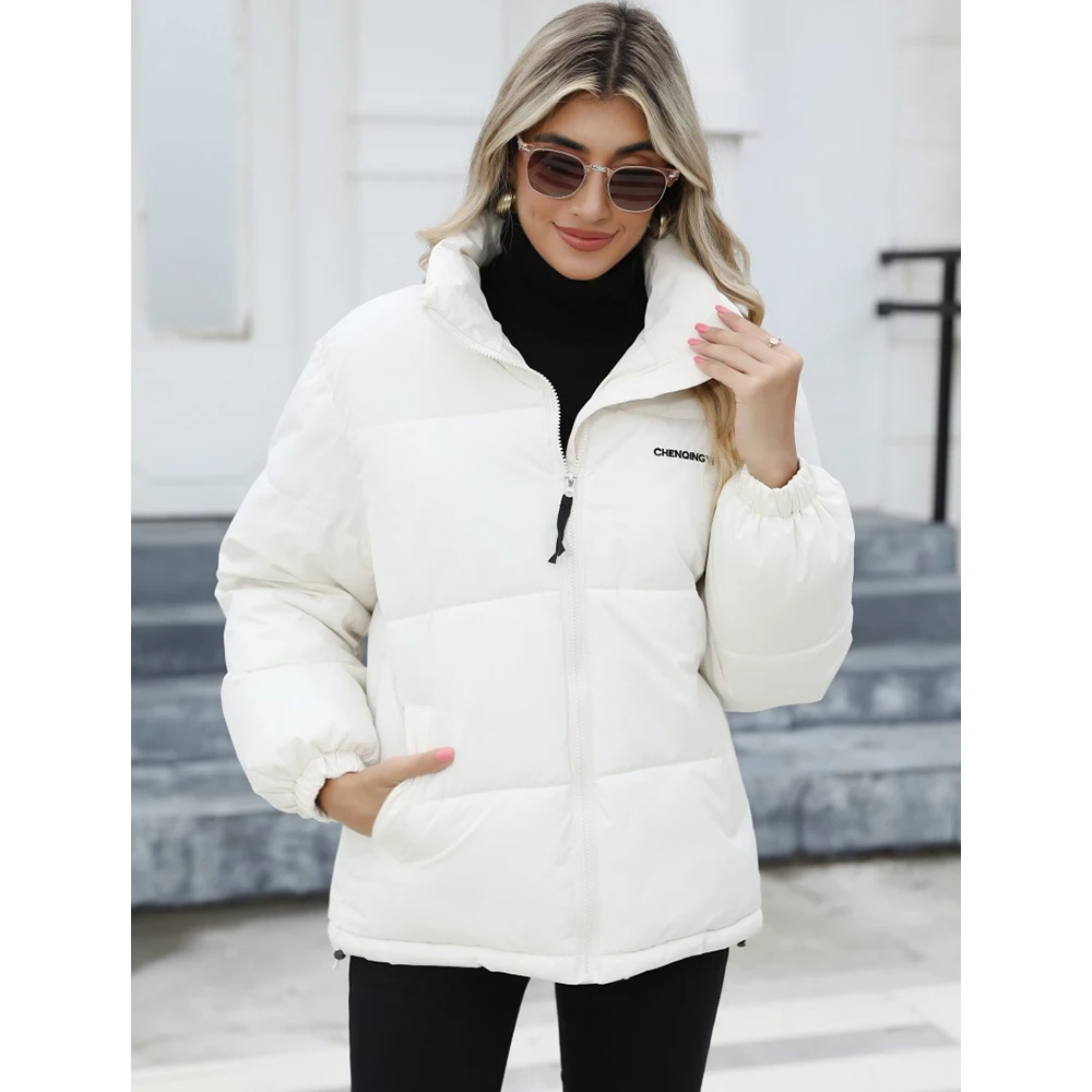 Mia Muse Women'S Down Jacket Autumn Decent Solid Color Long Sleeve Stand Collar Warm Casual Down Jacket