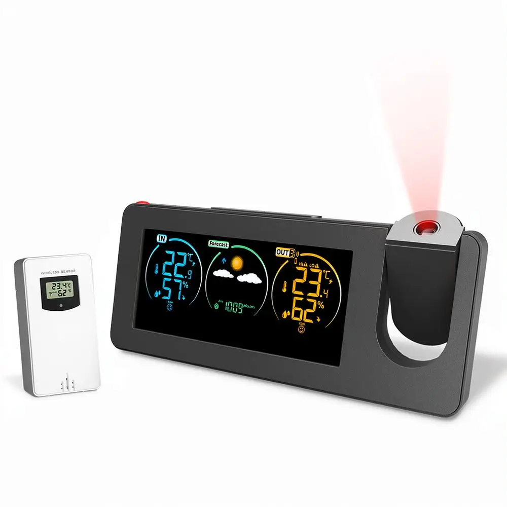Multifunctional Digital Projection Clock Weather Station Color Display Temperature Humidity Monitor Desk Alarm Clock