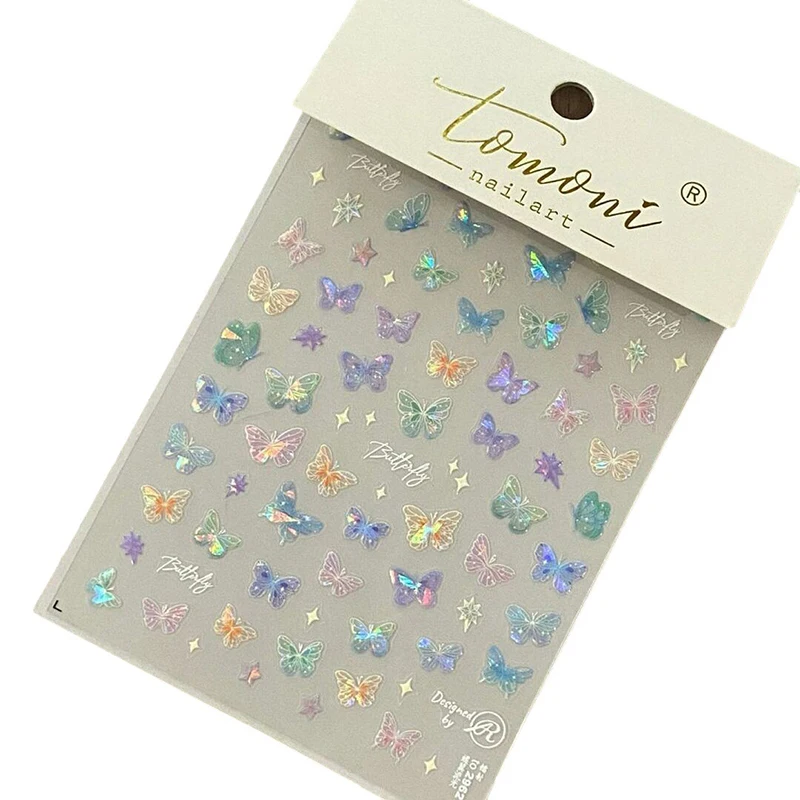 Fashion Delicate Butterfly Wing Streamer Laser Stickers Advanced Embossed Nail Art Stickers Colorful Butterfly Fairy Stickers