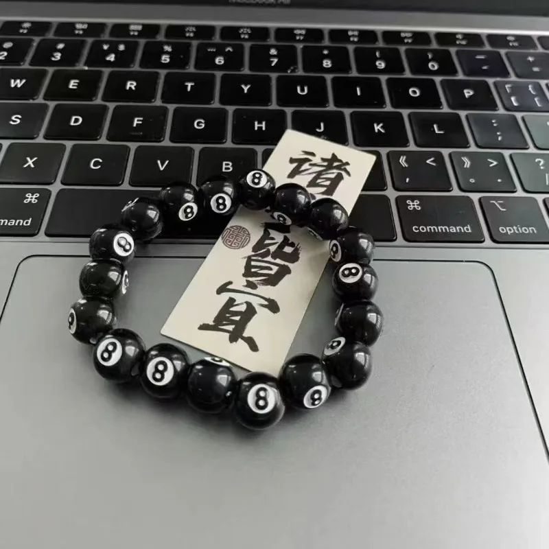 Creative Billiards Black 8-Bead Elastic Bracelet Figure Eight Couple Jewelry Accessory Hot-Selling Fashionable Pool Table Theme