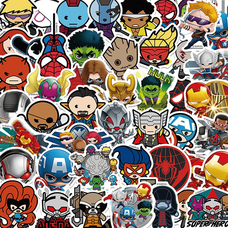 50pcs Marvel Superhero Deadpool Wolverine Stickers Decorate Skateboard Laptop Waterproof Motorcycle Cartoon Children Toy Decals